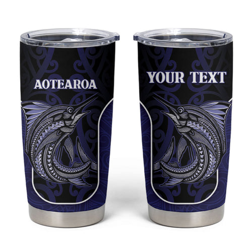Personalised New Zealand Aotearoa Tumbler Cup Blue Marlin Fishing Maori Pattern