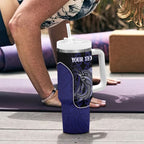 Personalised New Zealand Aotearoa Tumbler With Handle Blue Marlin Fishing Maori Pattern