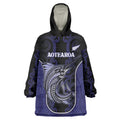Personalised New Zealand Aotearoa Wearable Blanket Hoodie Blue Marlin Fishing Maori Pattern