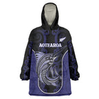 Personalised New Zealand Aotearoa Wearable Blanket Hoodie Blue Marlin Fishing Maori Pattern