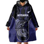 Personalised New Zealand Aotearoa Wearable Blanket Hoodie Blue Marlin Fishing Maori Pattern