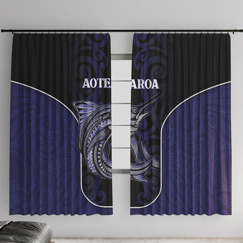 New Zealand Aotearoa Window Curtain Blue Marlin Fishing Maori Pattern