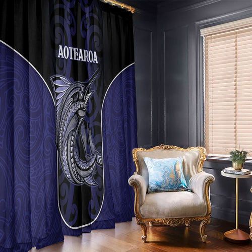 New Zealand Aotearoa Window Curtain Blue Marlin Fishing Maori Pattern