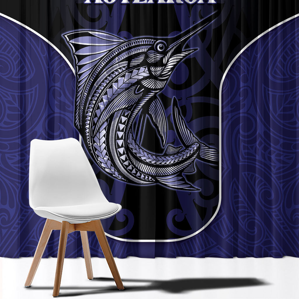 New Zealand Aotearoa Window Curtain Blue Marlin Fishing Maori Pattern