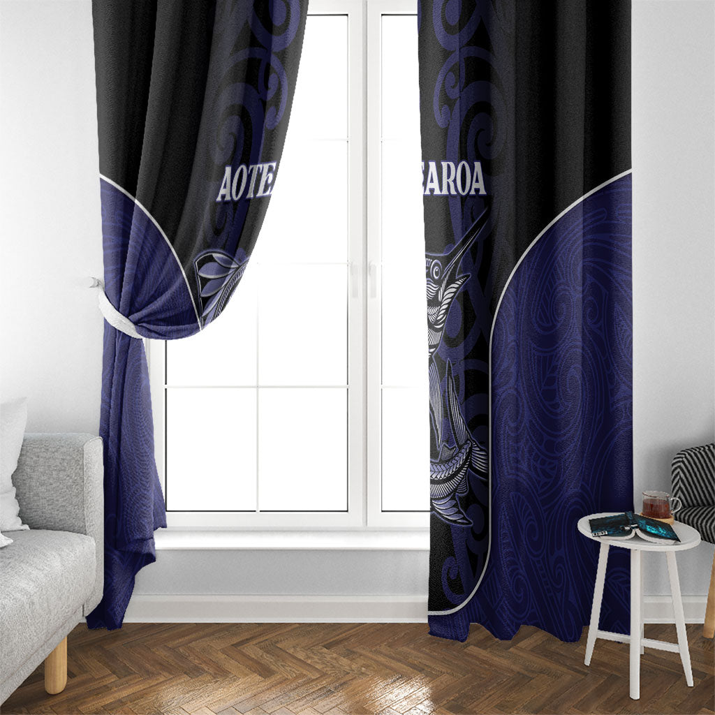 New Zealand Aotearoa Window Curtain Blue Marlin Fishing Maori Pattern