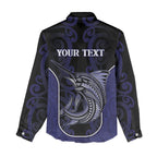Personalised New Zealand Aotearoa Women Casual Shirt Blue Marlin Fishing Maori Pattern
