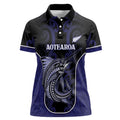 Personalised New Zealand Aotearoa Women Polo Shirt Blue Marlin Fishing Maori Pattern