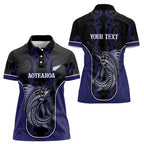 Personalised New Zealand Aotearoa Women Polo Shirt Blue Marlin Fishing Maori Pattern