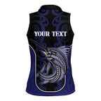 Personalised New Zealand Aotearoa Women Sleeveless Polo Shirt Blue Marlin Fishing Maori Pattern