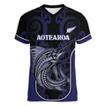 Personalised New Zealand Aotearoa Women V-Neck T-Shirt Blue Marlin Fishing Maori Pattern