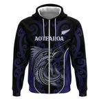 Personalised New Zealand Aotearoa Zip Hoodie Blue Marlin Fishing Maori Pattern