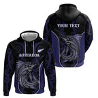 Personalised New Zealand Aotearoa Zip Hoodie Blue Marlin Fishing Maori Pattern