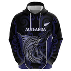 Personalised New Zealand Aotearoa Zip Hoodie Blue Marlin Fishing Maori Pattern