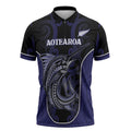 Personalised New Zealand Aotearoa Zipper Polo Shirt Blue Marlin Fishing Maori Pattern