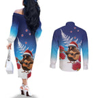 New Zealand Kiwi Christmas Couples Matching Off The Shoulder Long Sleeve Dress and Long Sleeve Button Shirt Xmas Vibe