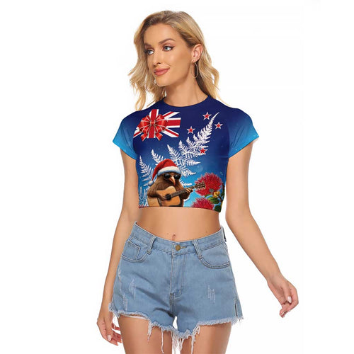 New Zealand Kiwi Christmas Raglan Cropped T Shirt Xmas Vibe