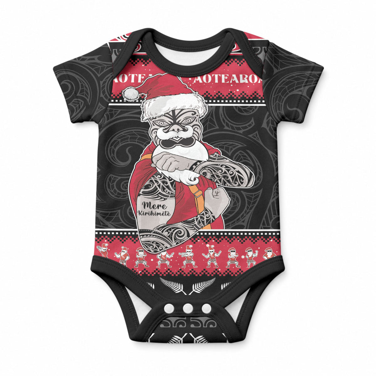 New Zealand Santa Tiki Christmas Baby Onesie Meri Kirihimete