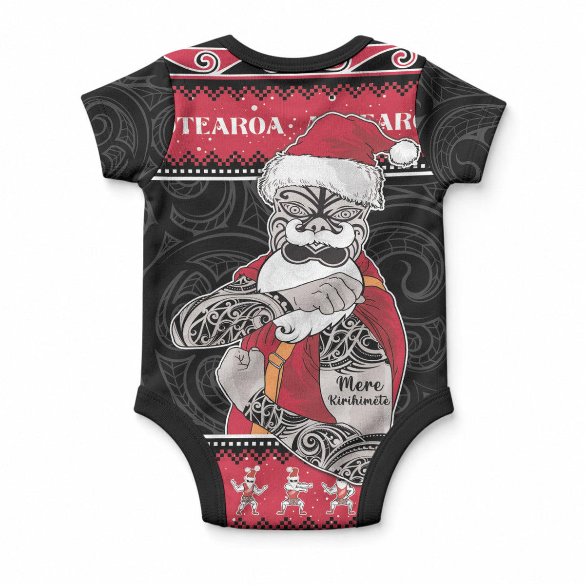 New Zealand Santa Tiki Christmas Baby Onesie Meri Kirihimete
