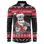 New Zealand Santa Tiki Christmas Button Sweatshirt Meri Kirihimete