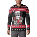 New Zealand Santa Tiki Christmas Button Sweatshirt Meri Kirihimete
