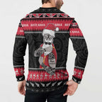 New Zealand Santa Tiki Christmas Button Sweatshirt Meri Kirihimete