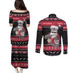 New Zealand Santa Tiki Christmas Couples Matching Puletasi and Long Sleeve Button Shirt Meri Kirihimete