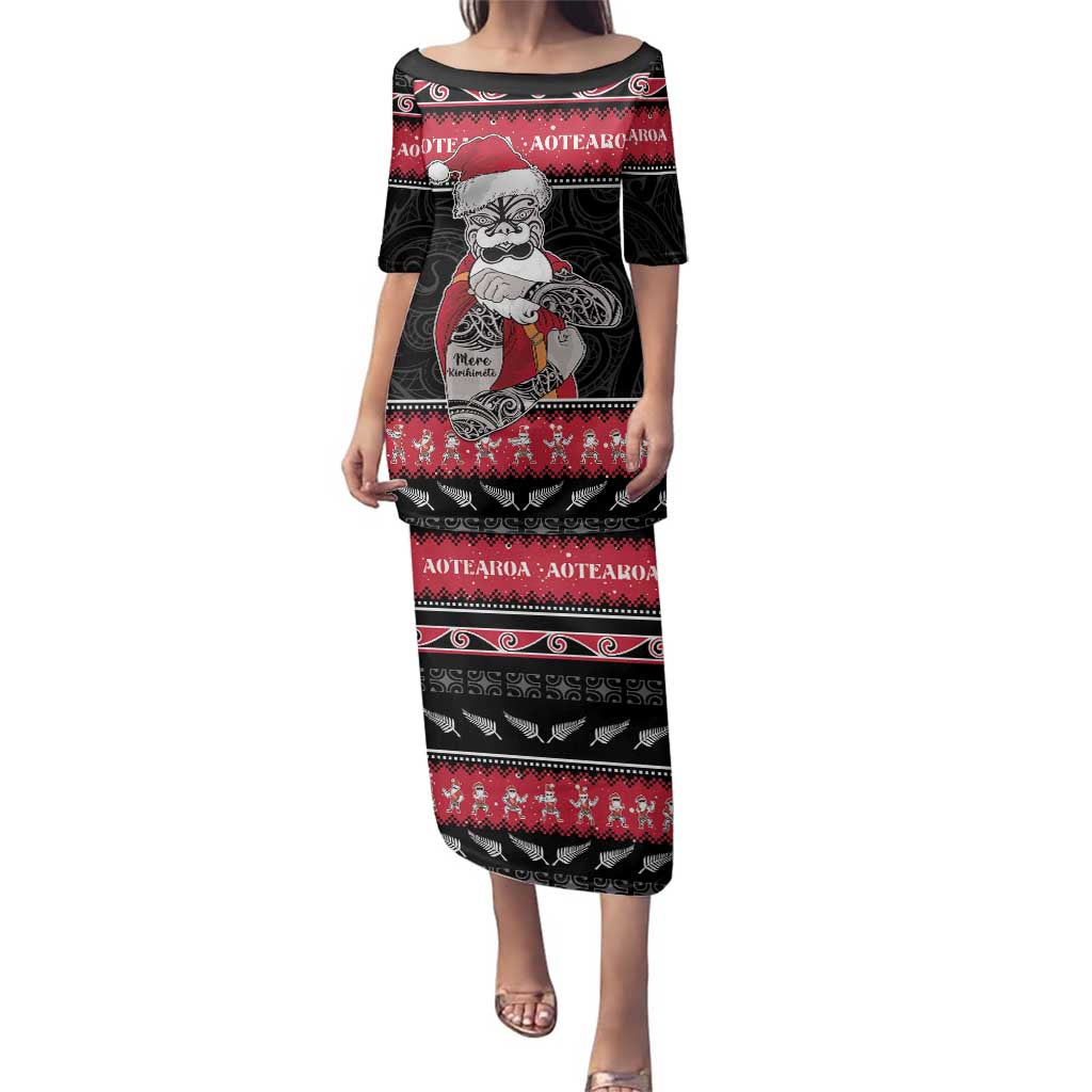 New Zealand Santa Tiki Christmas Family Matching Puletasi and Hawaiian Shirt Meri Kirihimete