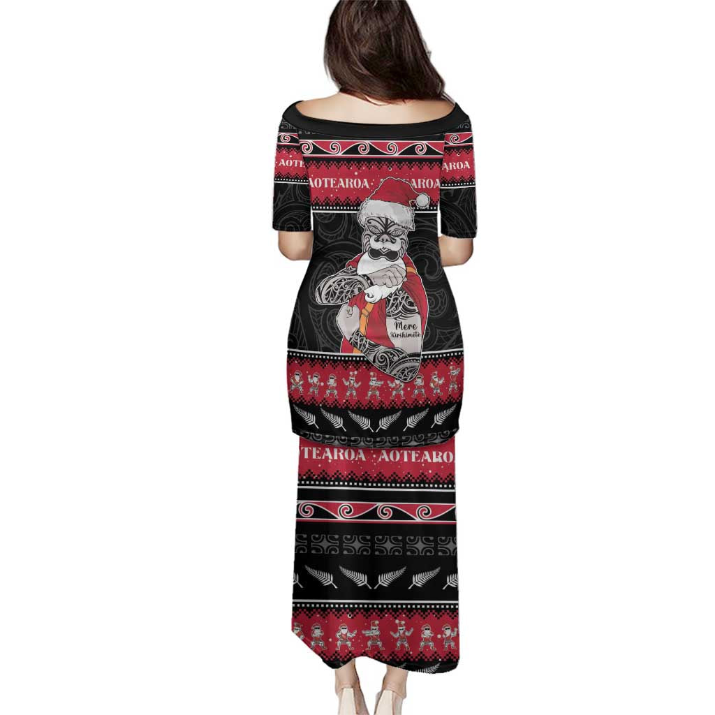New Zealand Santa Tiki Christmas Family Matching Puletasi and Hawaiian Shirt Meri Kirihimete