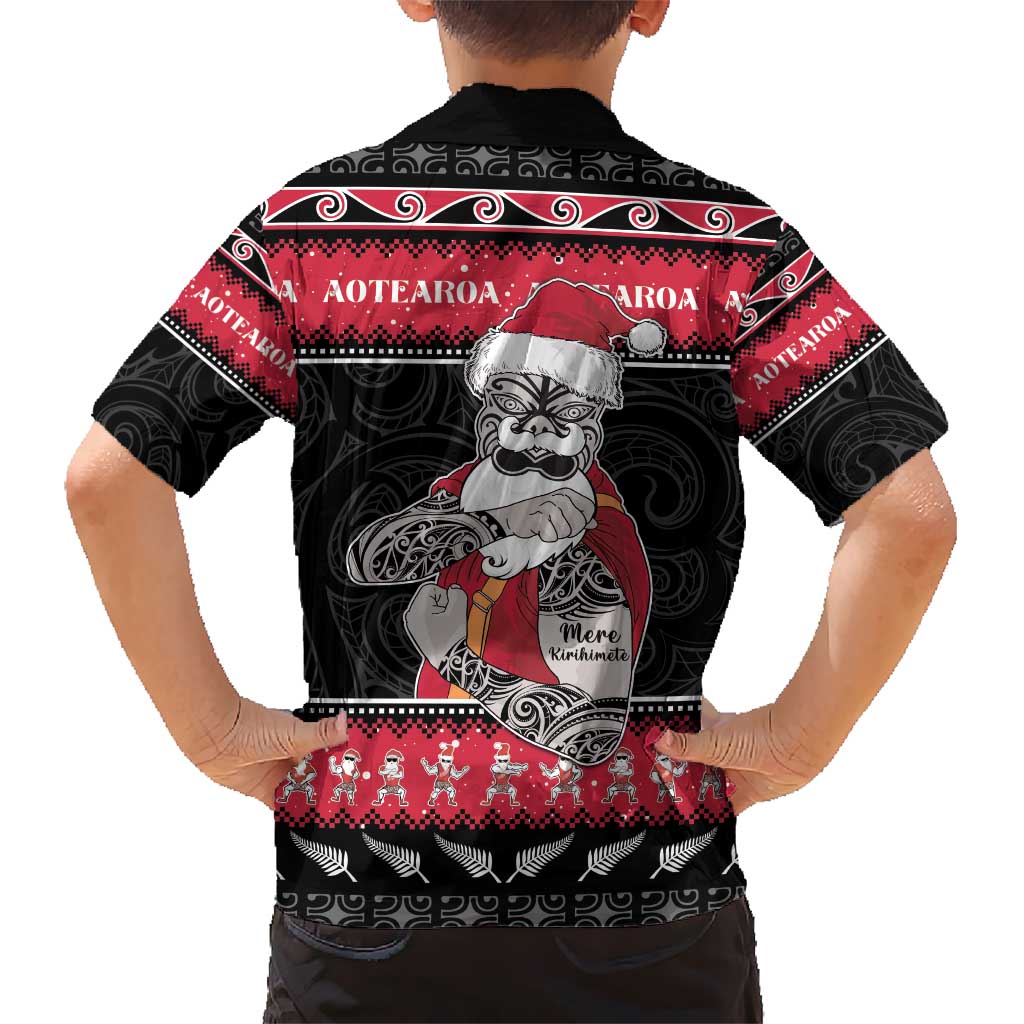 New Zealand Santa Tiki Christmas Kid Hawaiian Shirt Meri Kirihimete