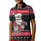 New Zealand Santa Tiki Christmas Kid Polo Shirt Meri Kirihimete