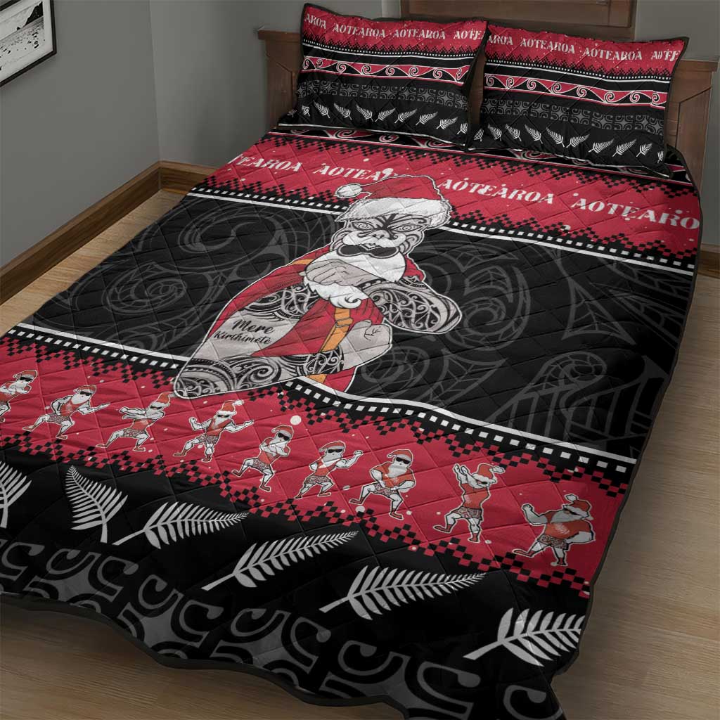 New Zealand Santa Tiki Christmas Quilt Bed Set Meri Kirihimete