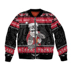 New Zealand Santa Tiki Christmas Sleeve Zip Bomber Jacket Meri Kirihimete