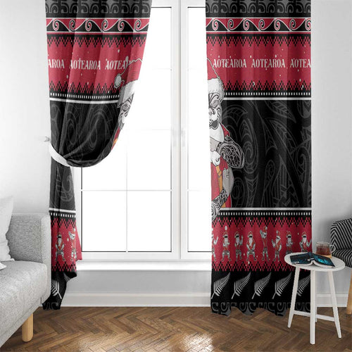New Zealand Santa Tiki Christmas Window Curtain Meri Kirihimete