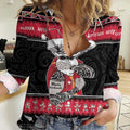 New Zealand Santa Tiki Christmas Women Casual Shirt Meri Kirihimete