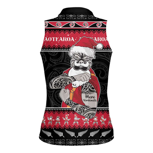 New Zealand Santa Tiki Christmas Women Sleeveless Polo Shirt Meri Kirihimete