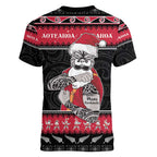 New Zealand Santa Tiki Christmas Women V-Neck T-Shirt Meri Kirihimete