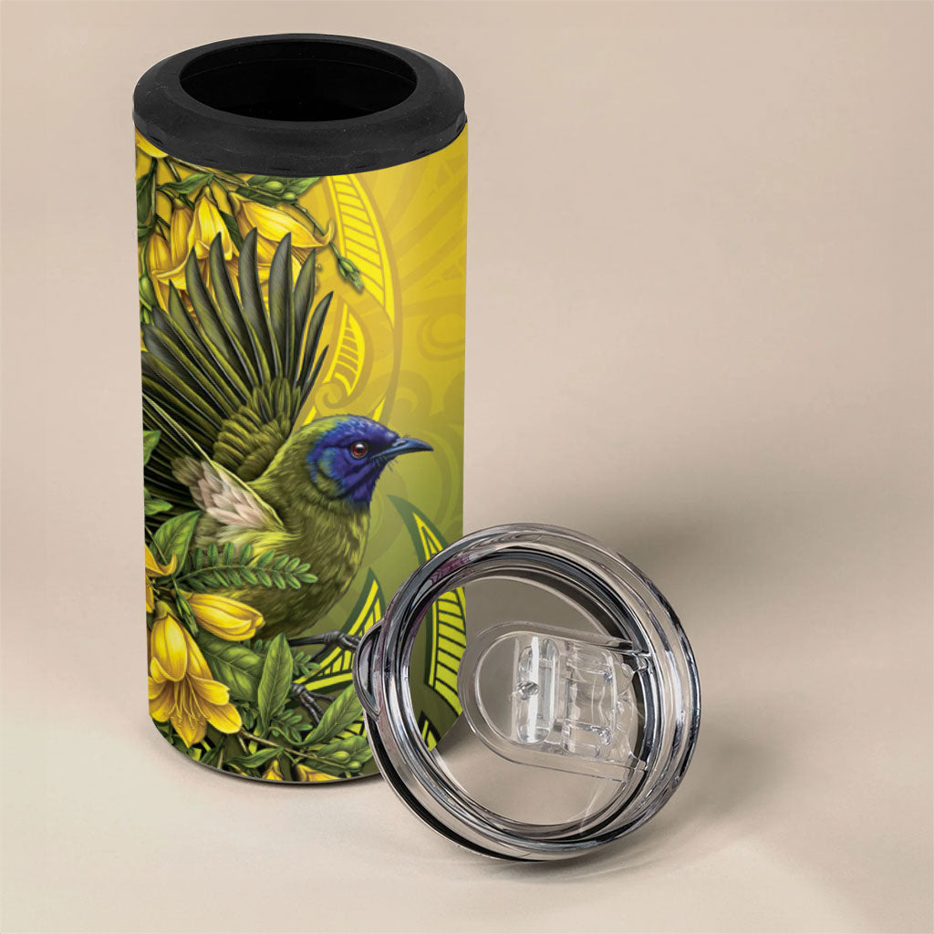 New Zealand Bellbird 4 in 1 Can Cooler Tumbler With Kowhai Flowers