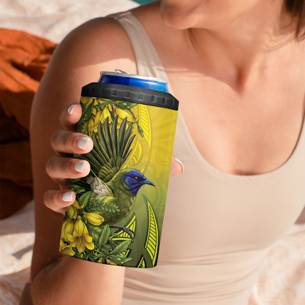 New Zealand Bellbird 4 in 1 Can Cooler Tumbler With Kowhai Flowers