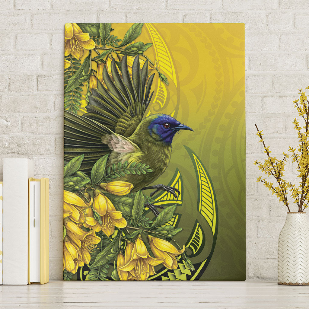 New Zealand Bellbird Canvas Wall Art With Kowhai Flowers