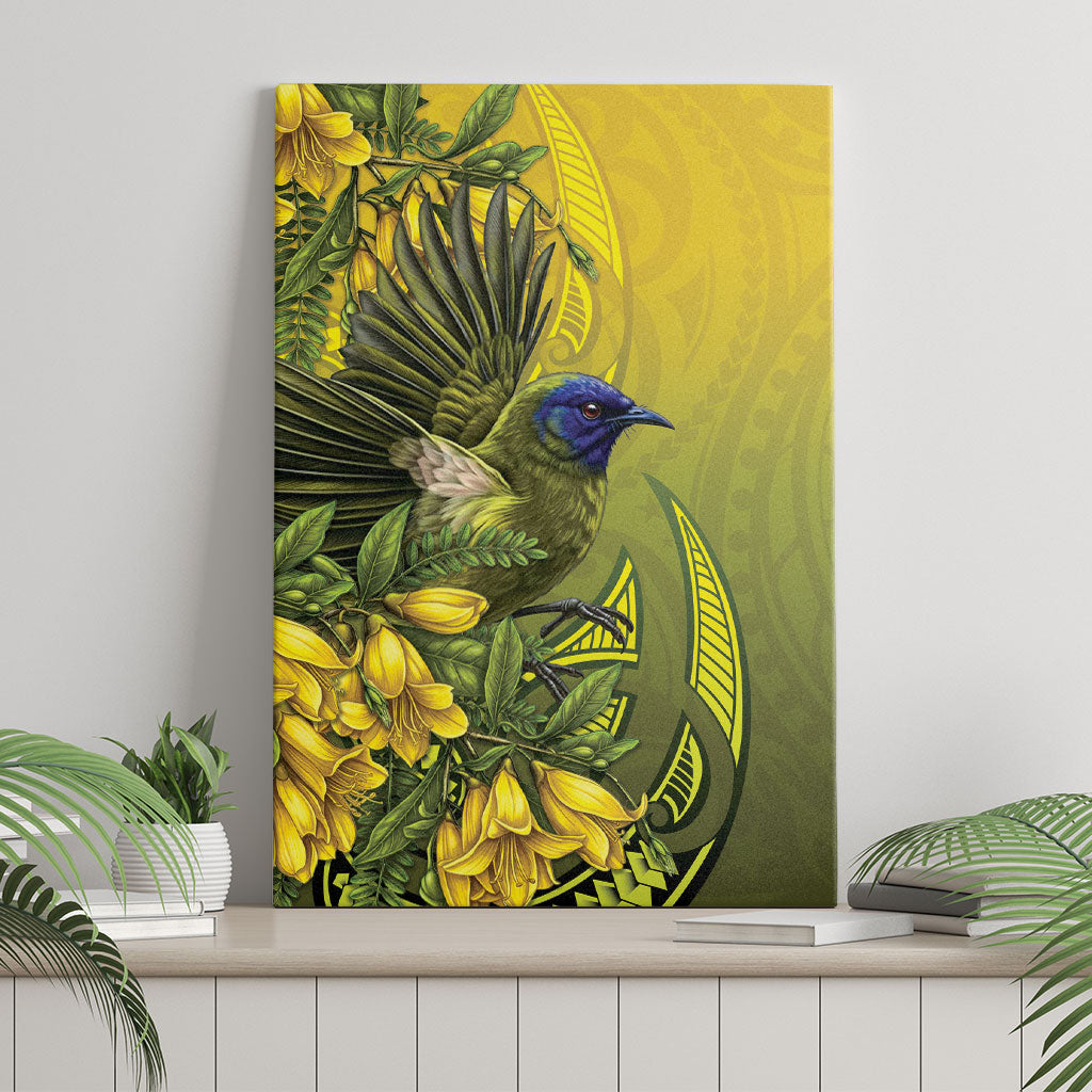 New Zealand Bellbird Canvas Wall Art With Kowhai Flowers