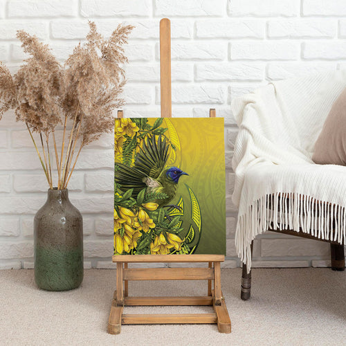 New Zealand Bellbird Canvas Wall Art With Kowhai Flowers