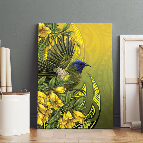 New Zealand Bellbird Canvas Wall Art With Kowhai Flowers