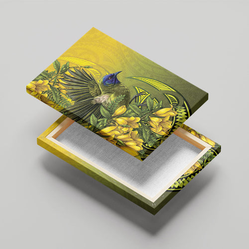 New Zealand Bellbird Canvas Wall Art With Kowhai Flowers