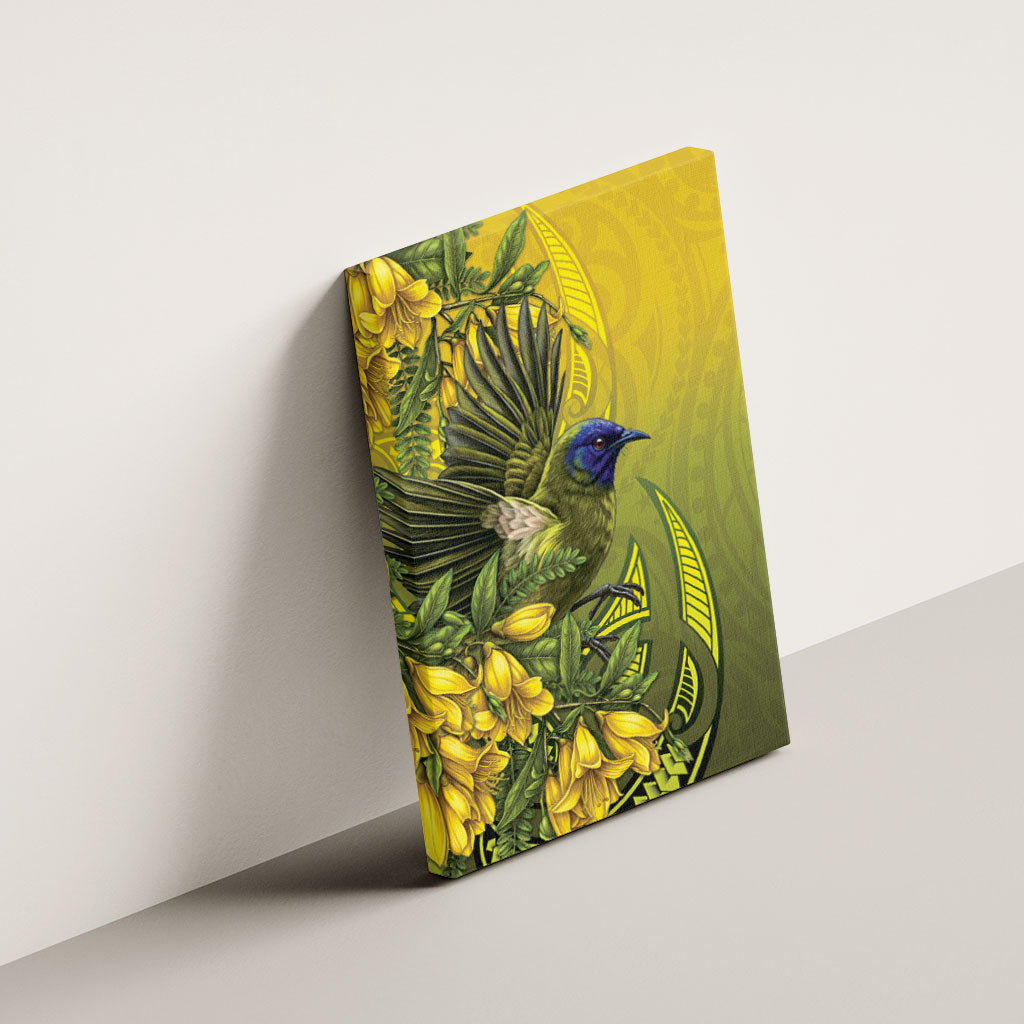 New Zealand Bellbird Canvas Wall Art With Kowhai Flowers