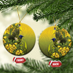 New Zealand Bellbird Ceramic Ornament With Kowhai Flowers