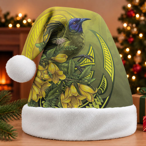 New Zealand Bellbird Christmas Santa Hat With Kowhai Flowers