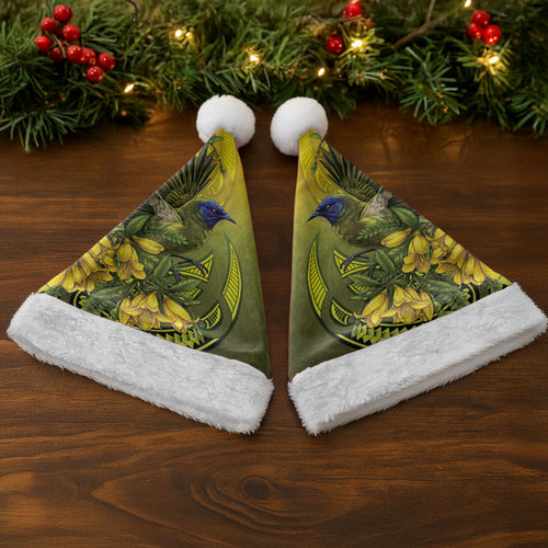 New Zealand Bellbird Christmas Santa Hat With Kowhai Flowers