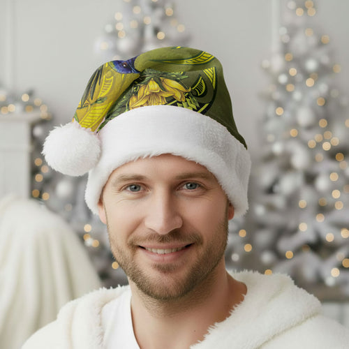 New Zealand Bellbird Christmas Santa Hat With Kowhai Flowers