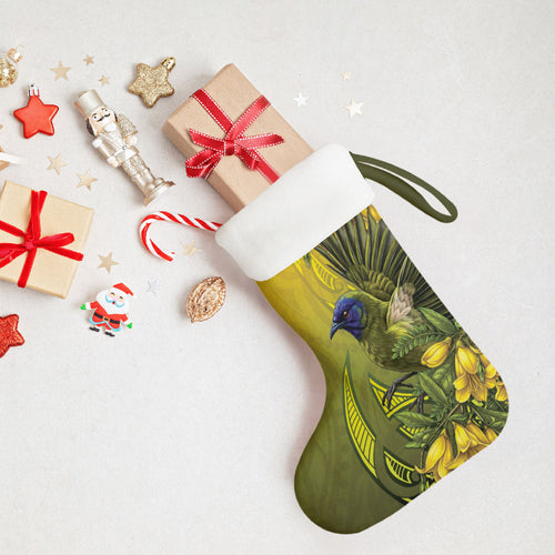 New Zealand Bellbird Christmas Stocking With Kowhai Flowers