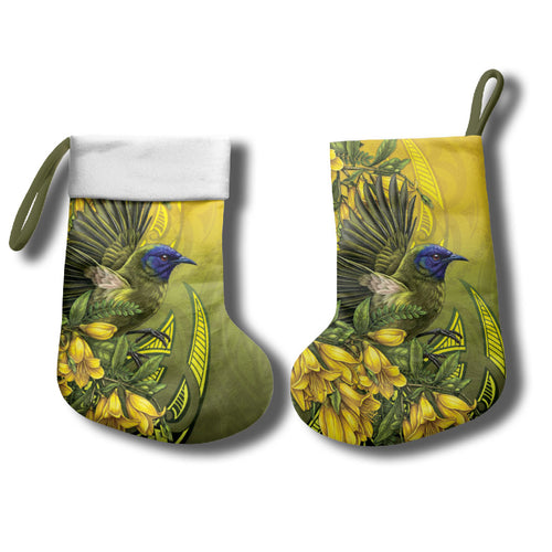 New Zealand Bellbird Christmas Stocking With Kowhai Flowers